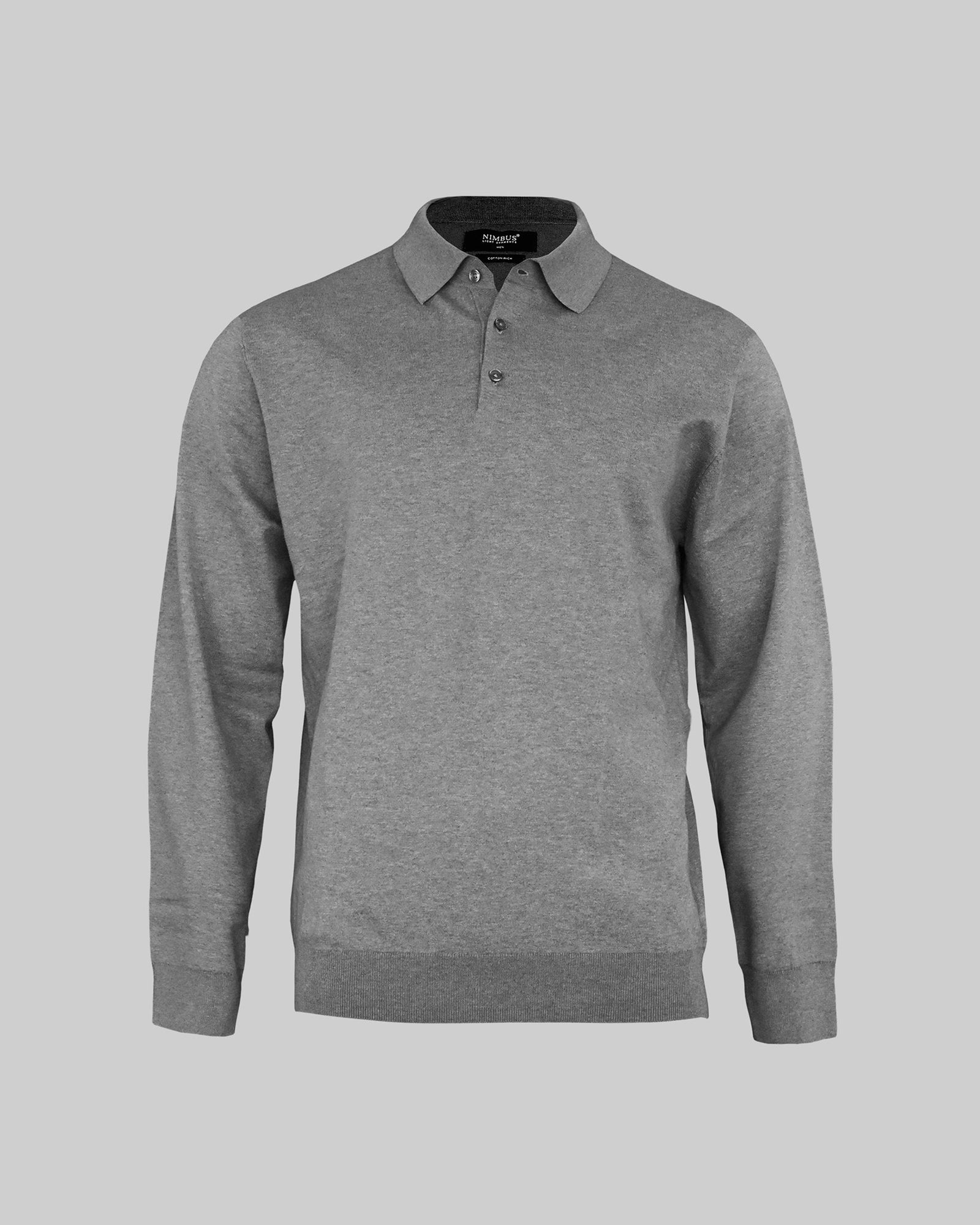 Brighton Long Sleeve Polo Men Grey Melange Back