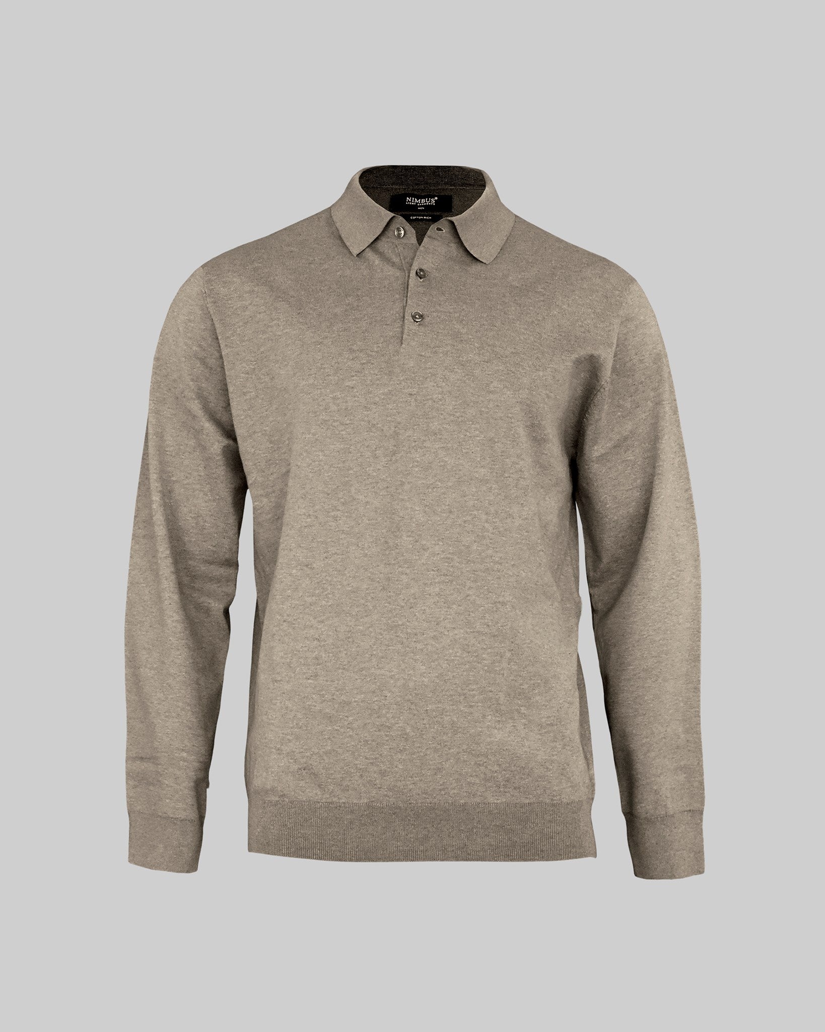 Brighton Long Sleeve Polo Men Sand Melange Front