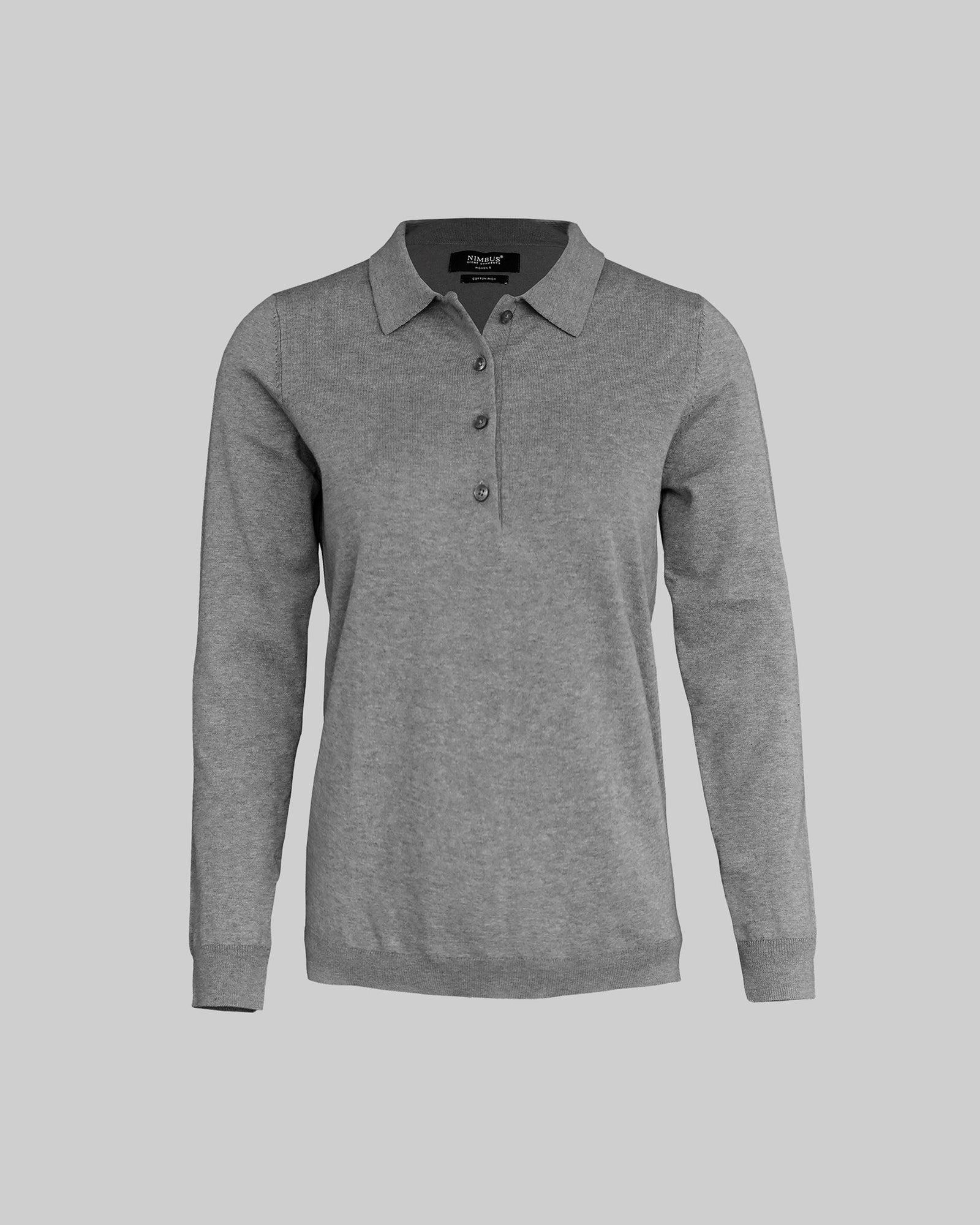 Brighton Long Sleeve Polo Women Grey Melange Back